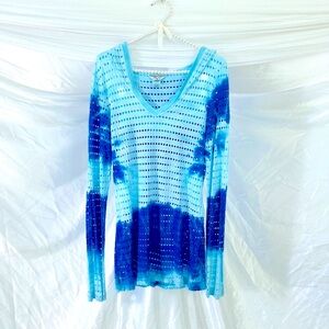 Hard Tail Blue Tie Dye Long Sleeve Hoodie Top